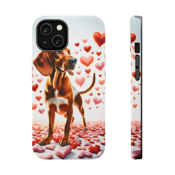 DistinctInk Tough Case for Apple iPhone 15 PLUS (6.7" Screen), Compatible with MagSafe Charging - Valentine's Day Redbone Coonhound