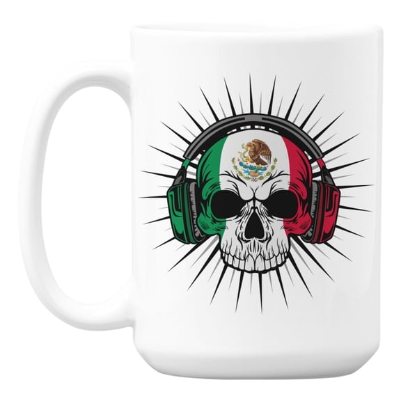 Mexican Flag Skull for EDM Musician White Ceramic Coffee & Tea Mug (15oz)