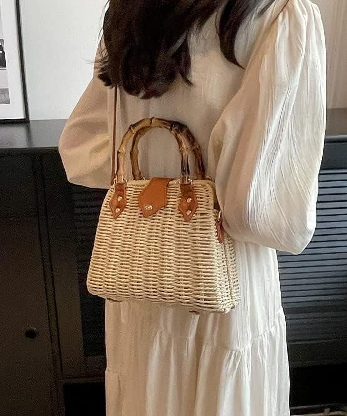 Kukuzhu Straw Tote Bag Purses for Women Large Handbag Casual Crossbody Bag Satchel Bag Beach Bag for Travel Work