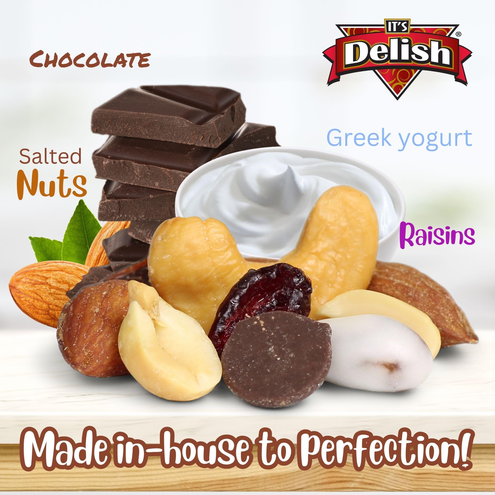 Deluxe Trail Mix with Greek Yogurt, Chocolate, Fruit and Nuts by Its Delish, 10 Lbs Bulk Bag  Healthy Mix of Greek Yogurt Coated Raisins & Dark Chocolate Chips, Sweet & Salty Snack  Kosher Dairy