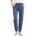 thumbnail image 1 of Ladies Pants Casual Simple Fashion Solid Color Pants Partial Dandelion Print Pocket Drawstring Woman Pants Navy L, 1 of 3