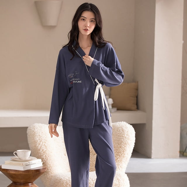 QWZNDZGR Autumn HQ Combed Cotton Female Pajama Sets Elegant Women's Pyjamas  Jacquard Sleepwear Loungewear Pijama Mujer Nightwear Homewear 
