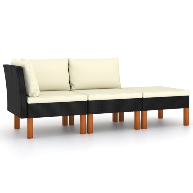 vidaXL 3 Piece Garden Lounge Set Poly Rattan and Solid Eucalyptus Wood