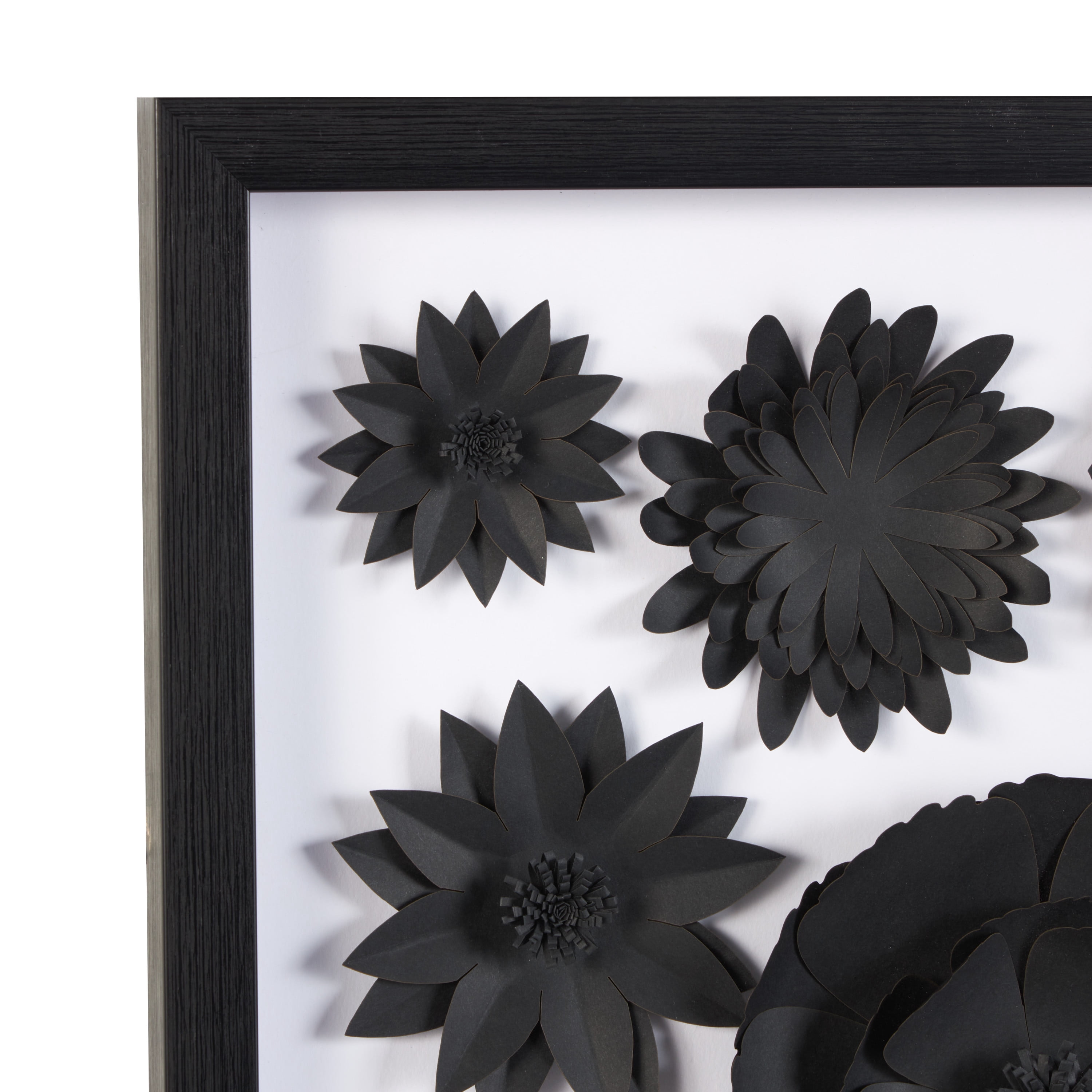 20" x 20" Black Floral Cluster Shadow Box with Varying Shapes and Sizes, by DecMode
