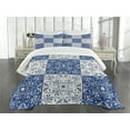 thumbnail image 3 of Ambesonne Navy White Quilted Bedspread Set 3 Pcs, Portuguese Mosaic, Queen Size, Navy Blue White, 3 of 5