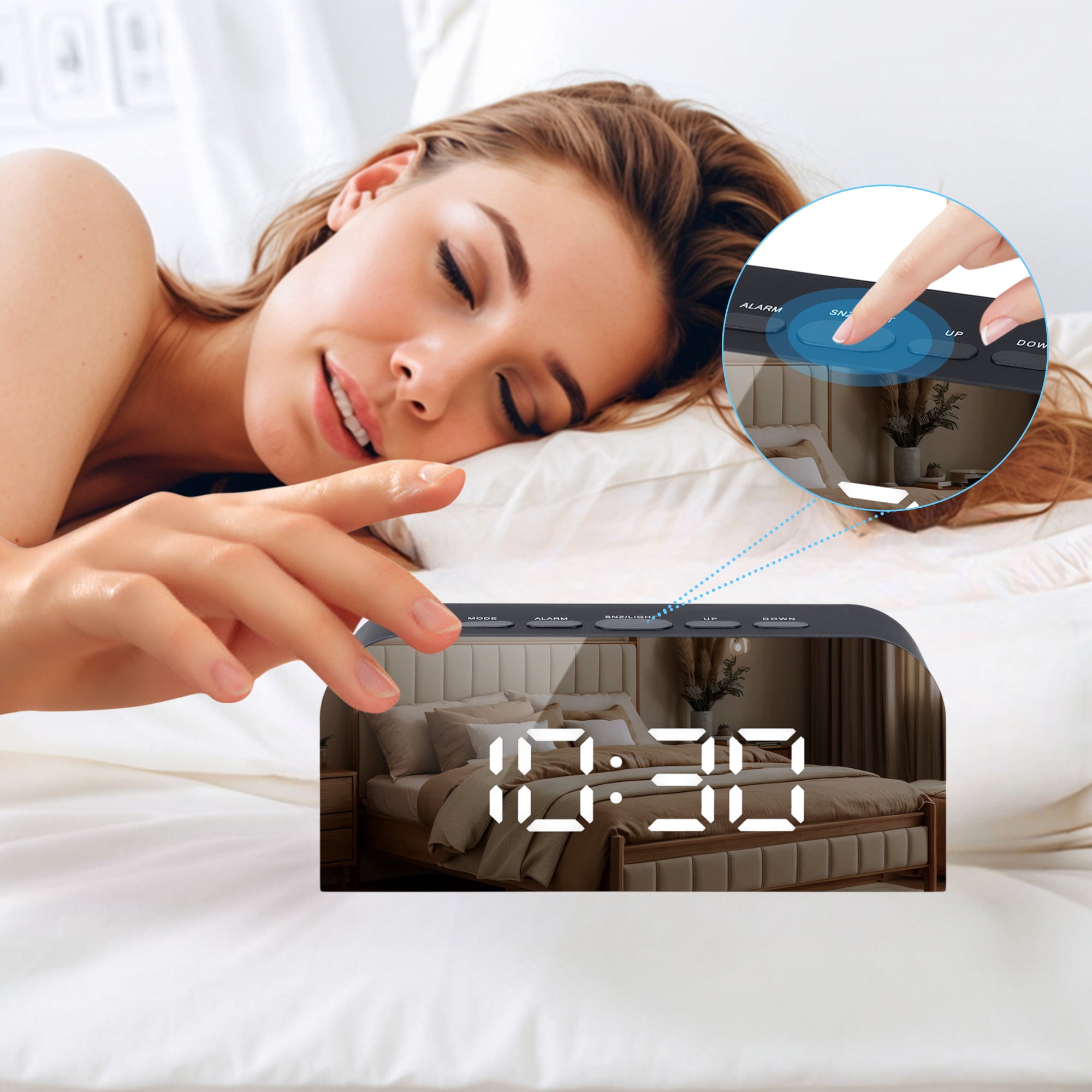 Unique Bargains LED Alarm Clock Black Housing and Silver Mirror 5.5"L x 1.36"W x 2.4"H