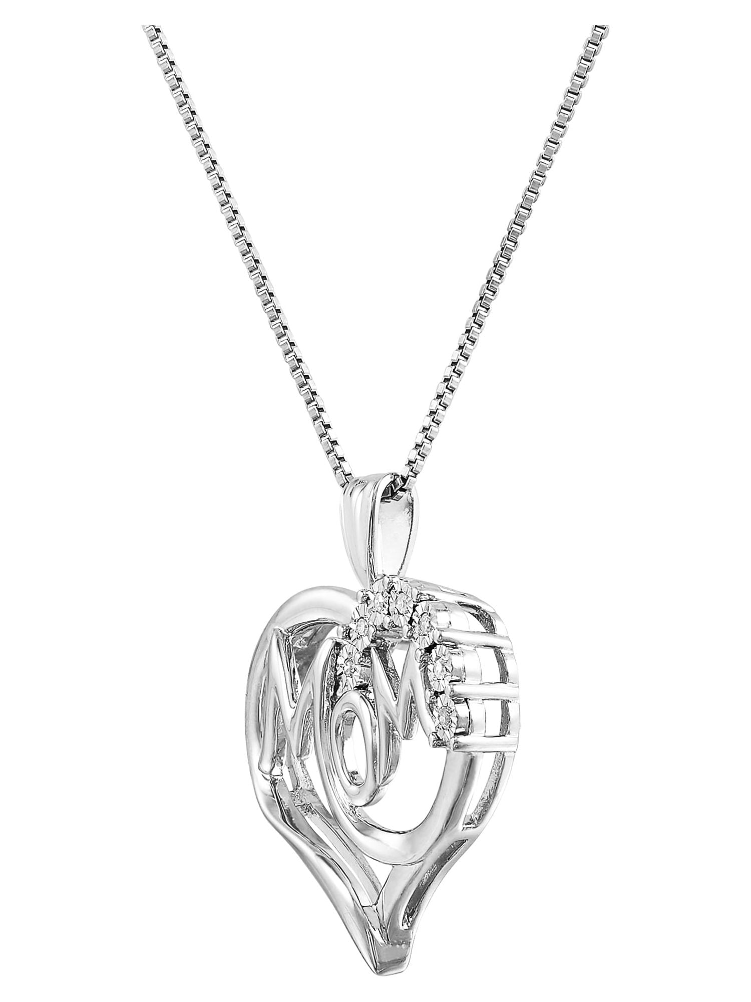 Brilliance Fine Jewelry Women's Natural Diamond Accent Mom Heart Sterling Silver Pendant and Necklace, 18"