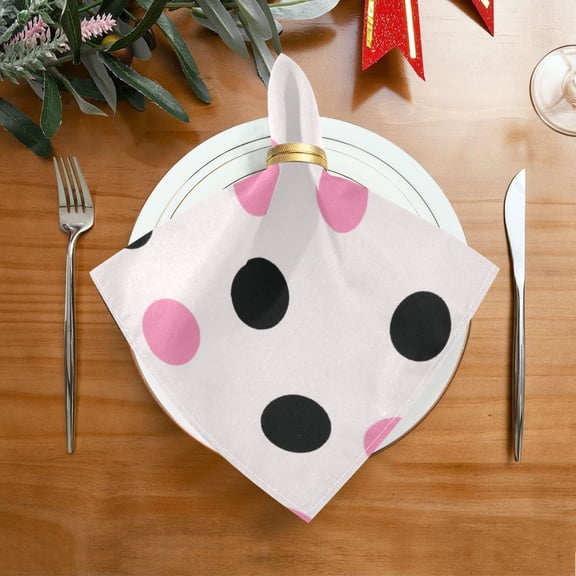 1 Pack 20'' x20" Satin Table Napkins Dinner Napkins for wedding Party Decoration events Pink and Black Dots