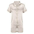 thumbnail image 4 of Jxximdong Pajamas for Women Set Button Down 2 Piece Satin Shorts Set Ruffle Notch Collar Sleepwear Off White Loungewear XL, 4 of 6