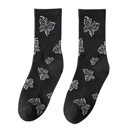 

Fesfesfes Clearance Women s Socks Retro Butterfly Printed Female Mid Tube Socks