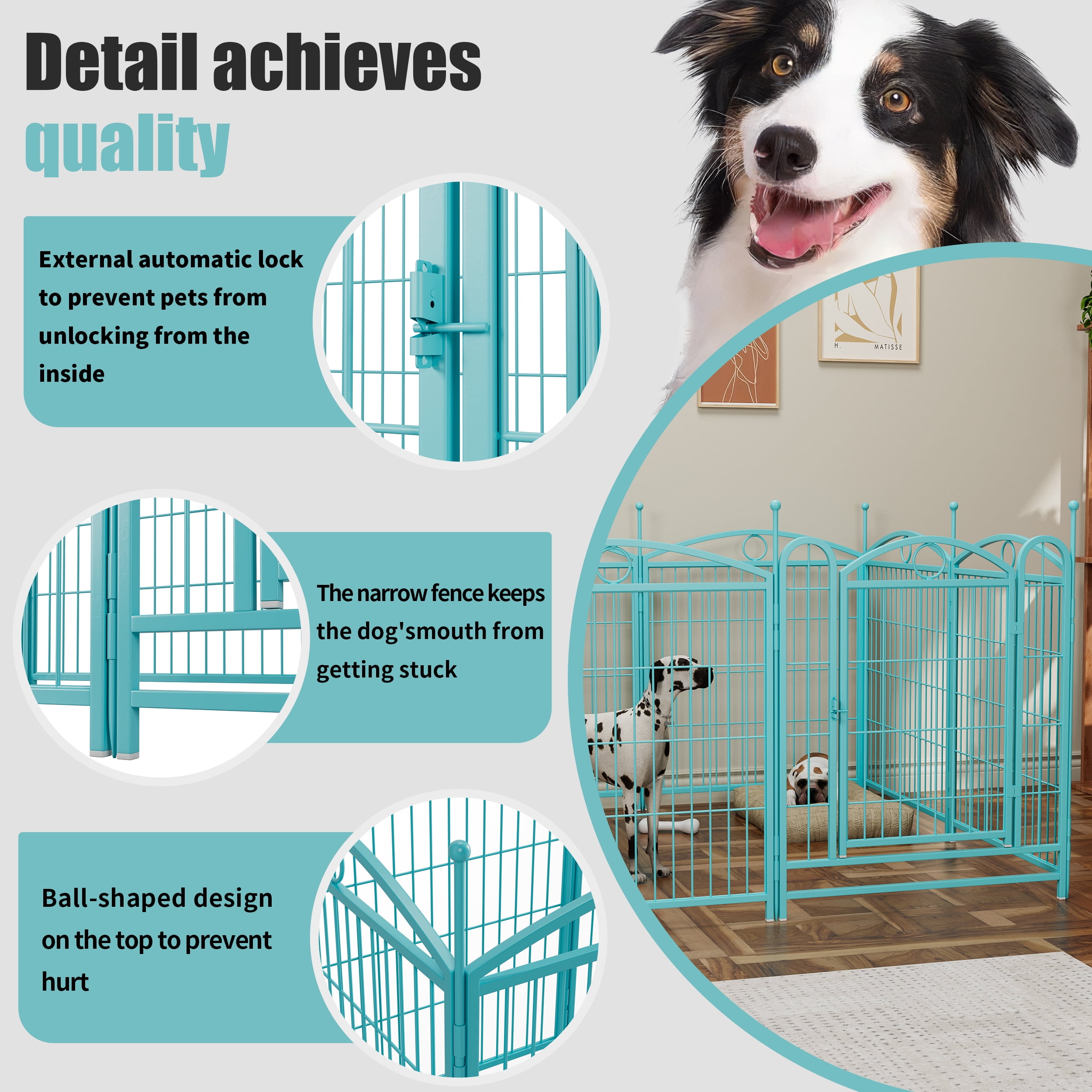 ZephyPaws Dog Playpen Indoor 32 inch 8 Panels Metal Dog Pen Pet Dog Fence Outdoor Exercise Pen with Doors,Foldable Blue