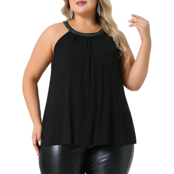 DARING DIVA Women's Plus Sparkling Flowy Cami Shirt Blouse 1X Black