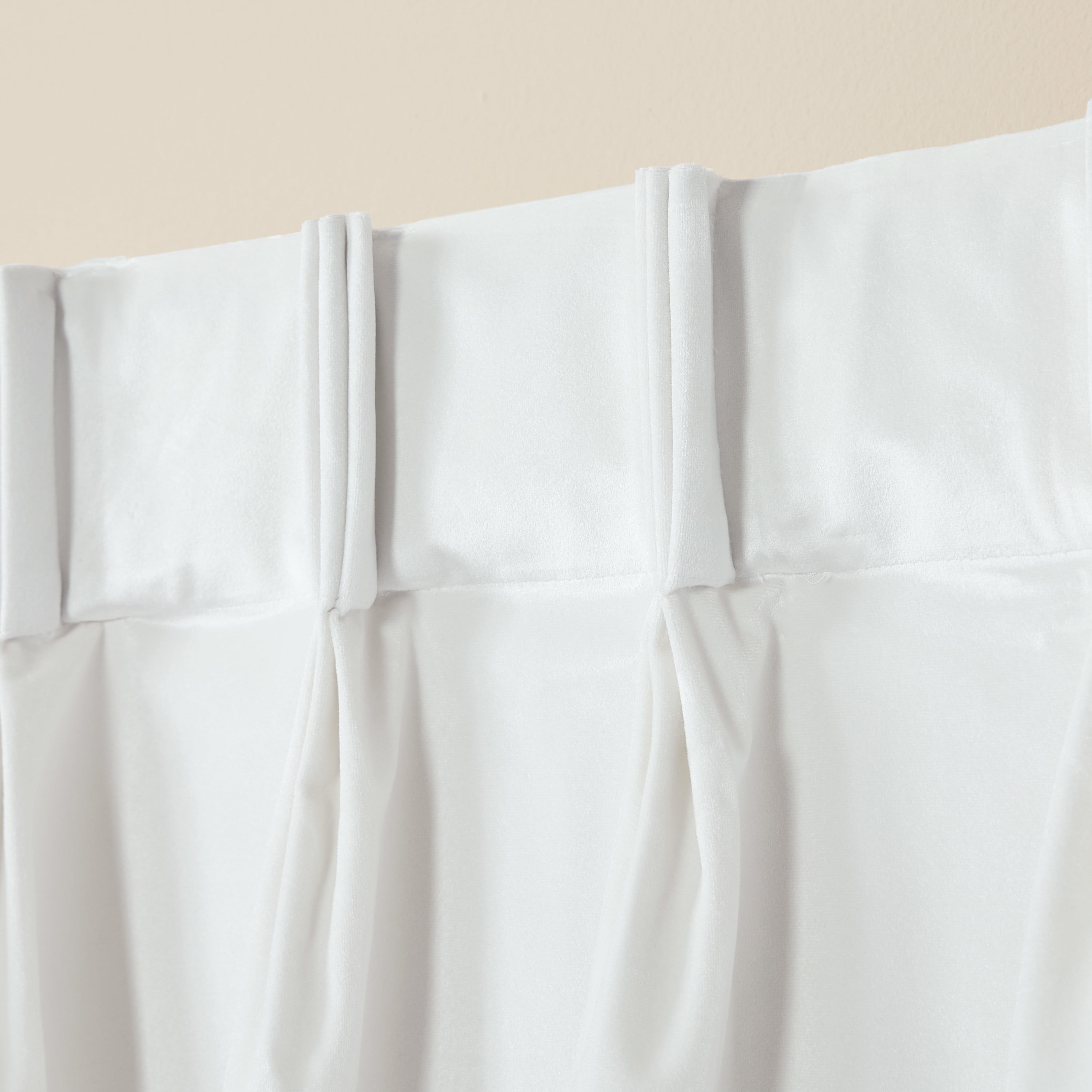 TOWN & COUNTRY LUXE Velour Solid Heavyweight Indoor Curtains, Light Filtering Opacity, Triple Pinch Pleat Top, Plush Velvet, 2-Pack Set, 27"x84", Winter White