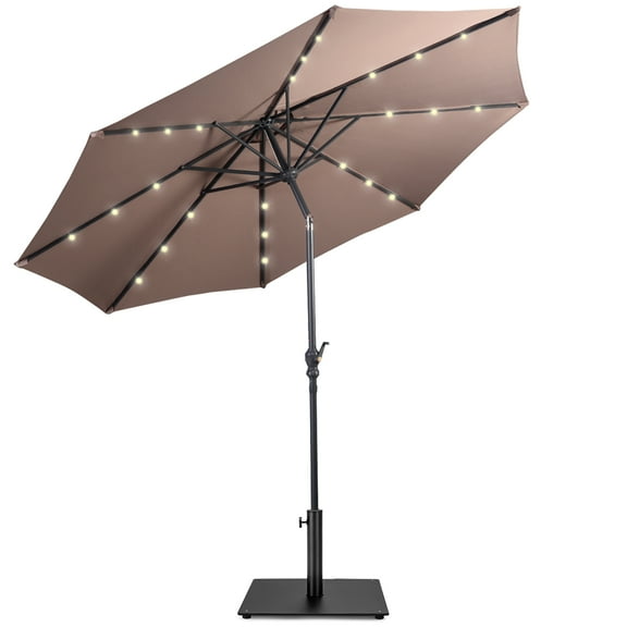 Costway 10ft Solar Lights Patio Umbrella Outdoor W/ 36 LBS Steel Umbrella Stand, Brown