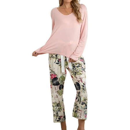 

Niuer Ladies Loose Pjs Pajamas Sets Women Baggy Lounge Set Long Sleeve Home Clothes Tops And Pants Casual Loungewear Pink 2XL