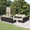 thumbnail image 1 of vidaXL 12 Piece Garden Lounge Set with Cushions Poly Rattan Black, 1 of 3