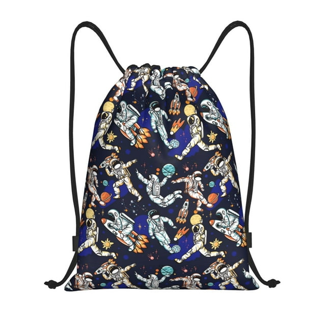 Saiise Astronauts in sport Pattern Sports Drawstring Backpack - String Swim Gym Bag with Wet Proof Pocket for Women&Men-Medium
