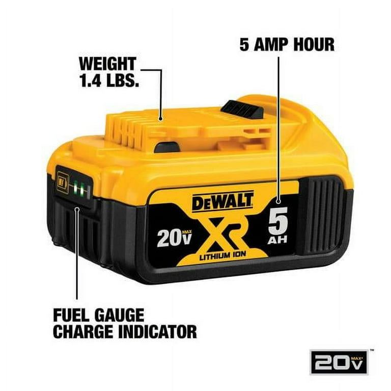 DEWALT 20V MAX XR Rechargeable Lithium Ion Battery, 5.0Ah DEWALT 20V MAX XR Rechargeable Lithium Ion Battery, 5.0Ah