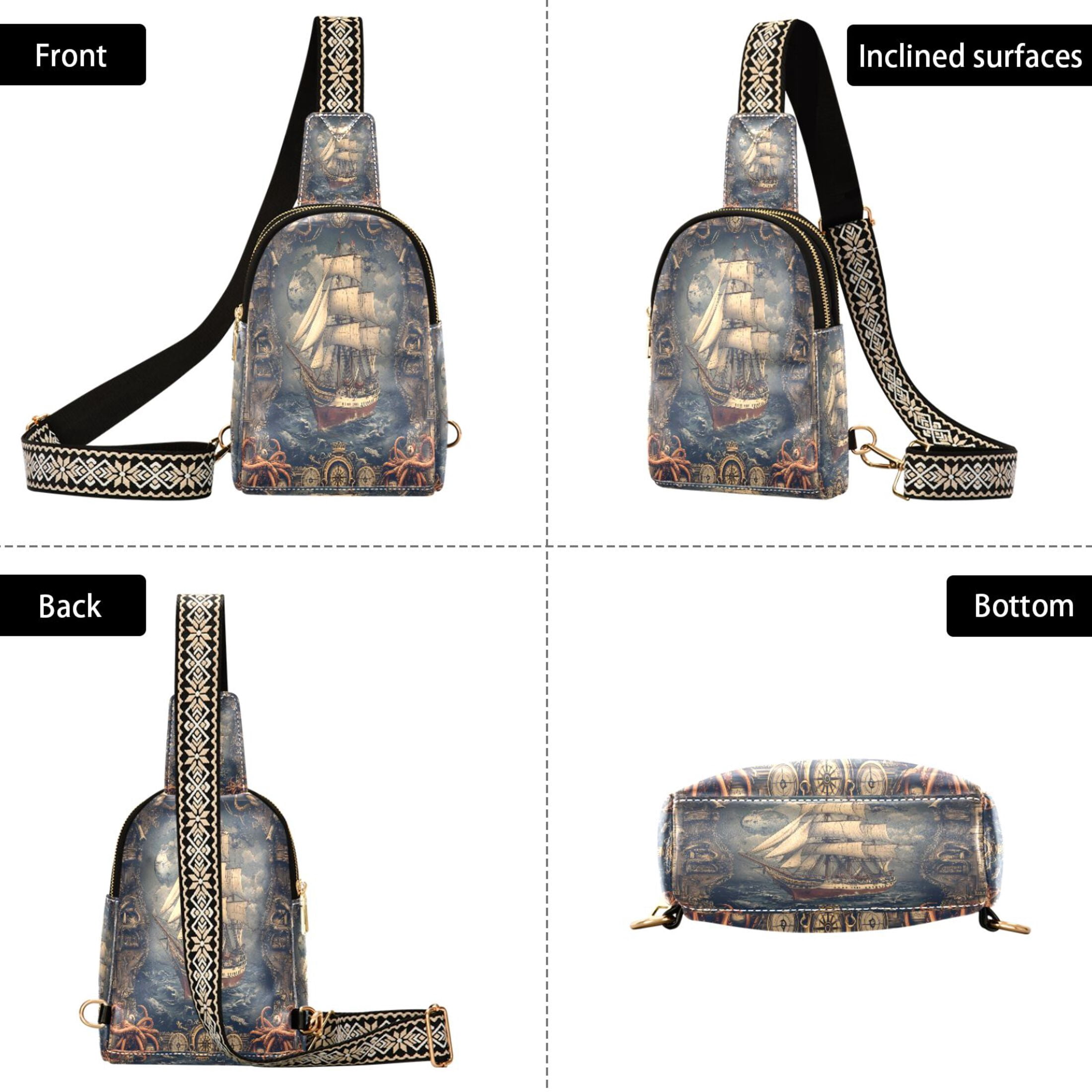 ALAZA Vintage Sailboat Sling Bag for Women Men Waterproof Crossbody Chest Bags