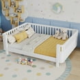 thumbnail image 3 of Mirightone Full Size Montessori Bed with Guardrails, Wood Bed Frame with Slats Support, Low Ground Modern Bed with Removable Side Rails.(White), 3 of 8