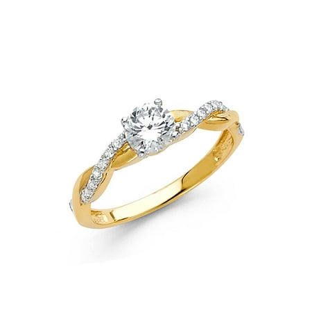 Solitare Style Ring CZ Solitaire Infinity Ring Solid 14k Yellow Gold Band Engagement Style Round CZ Small Fancy ()