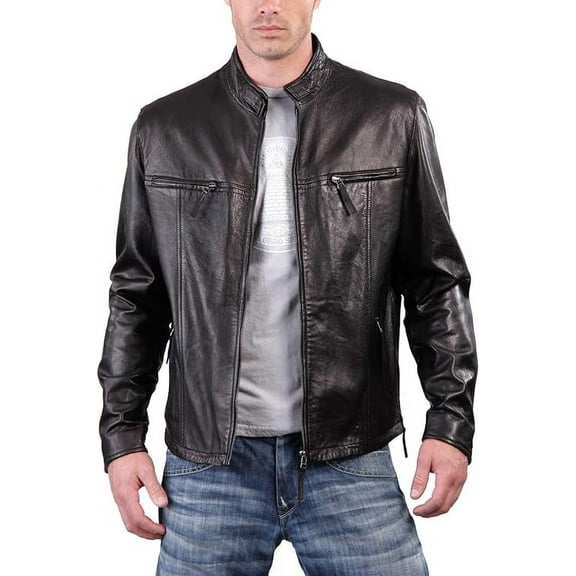 Men's Genuine Lambskin Leather Jacket Biker Soft Stylish Blue Motorcycle Jacket A038