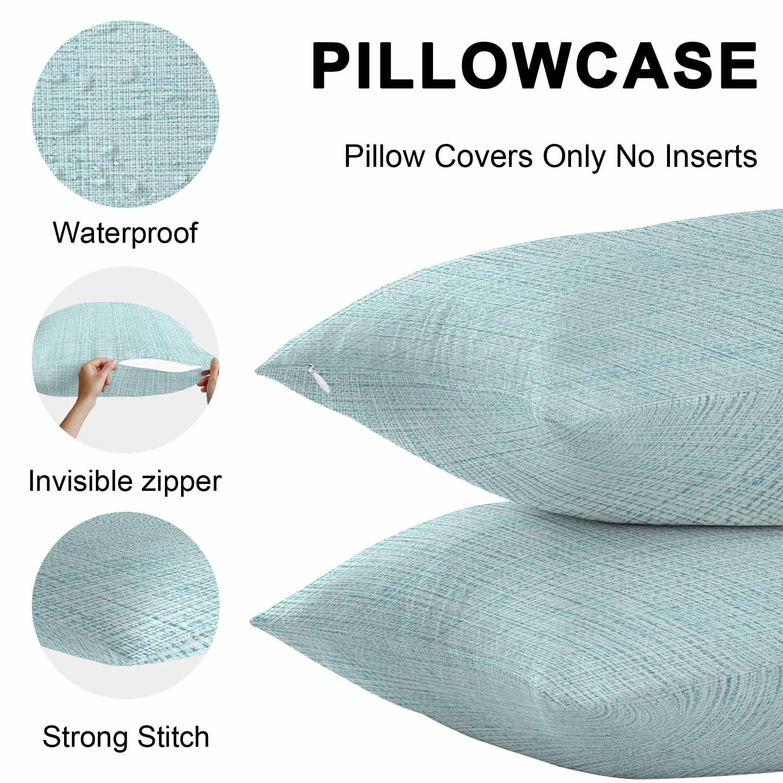 Outdoor Waterproof Throw Pillow Covers Set of 2 Teal Linen Texture Decorative Pillowcases Square Outdoor Pillows Cushion Case 18x18 Inch Solid Color Patio Pillows for Couch Sofa Bed Garden