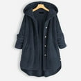 thumbnail image 2 of Abrigo de invierno para mujer, chaqueta de polar de peluche larga y cálida de gran tamaño, suéter elegante e informal de polar Sherpa con botones y capucha, chaqueta de transición térmica, 2 of 3