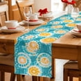 thumbnail image 3 of Tie-Dye Art Table Runner, Teal Yellow Watercolor Ethnic Style Abstract Art Dyeing Cotton Linen Kitchen Table Decoration Washable Dining Tabletop Runners for Home Party Decor 13x60 Inches, 3 of 9