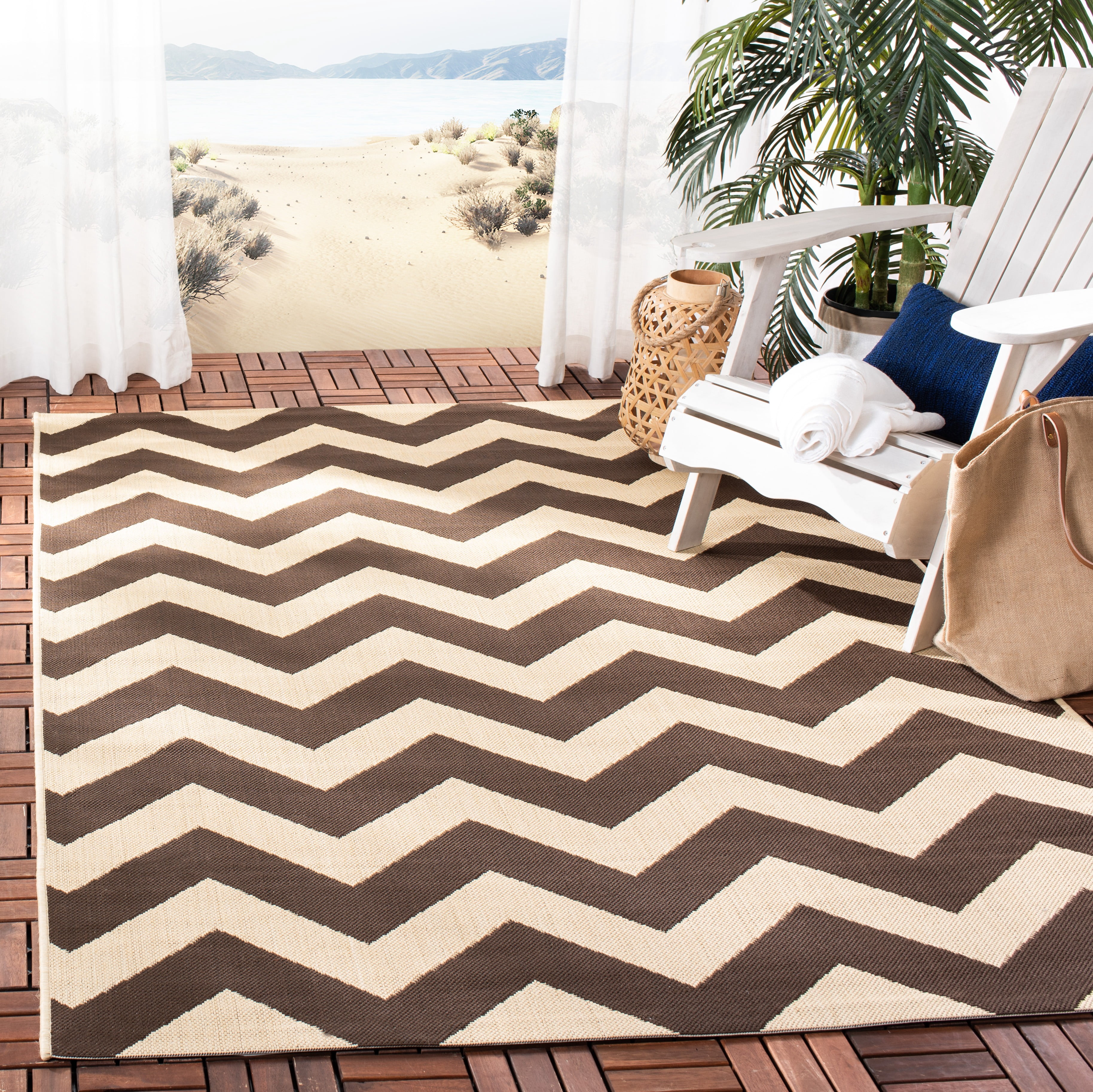 Safavieh Courtyard Bailey Chevron Indoor/Outdoor Area Rug, Dark Brown, 5'3" x 7'7"