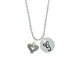 thumbnail image 2 of Delight Jewelry Antiqued Reptile Print Open Heart Silvertone Script Initial Disc - G - Charm Necklace, 20"+3", 2 of 4