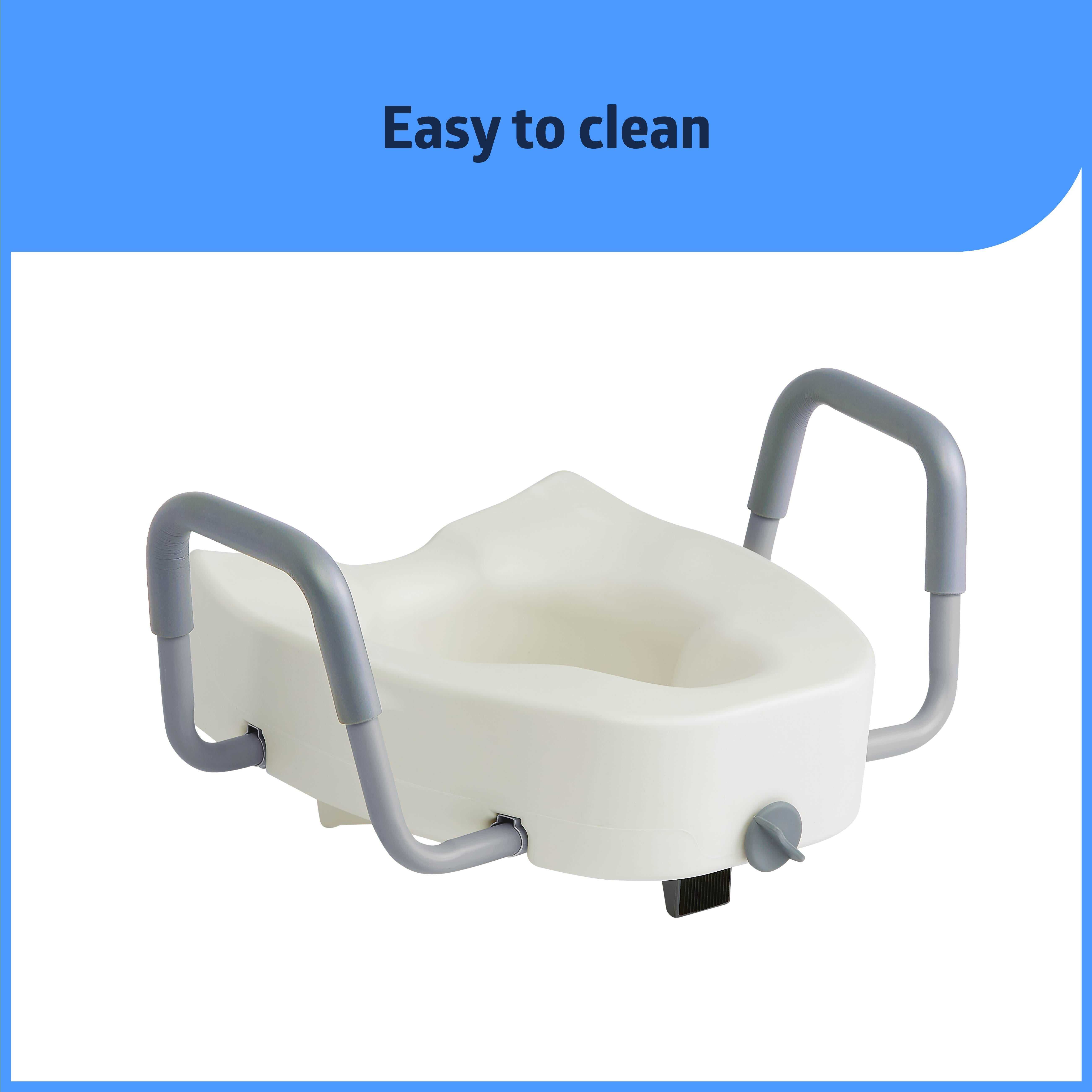 Medline Elongated Toilet Seat Riser with Arms for Seniors, Locking, Fits Most Toilets, 400 lb Weight Capacity, White