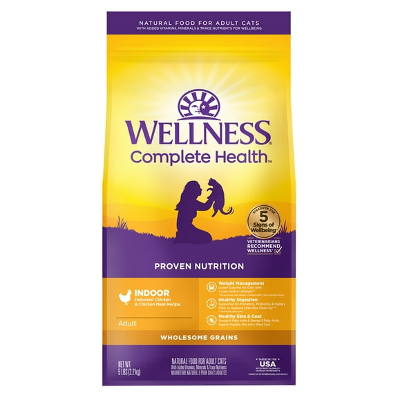 Wellness Complete Health Dry Cat Food, Indoor Deboned Chicken & Chicken Meal Recipe, 5lb Bag