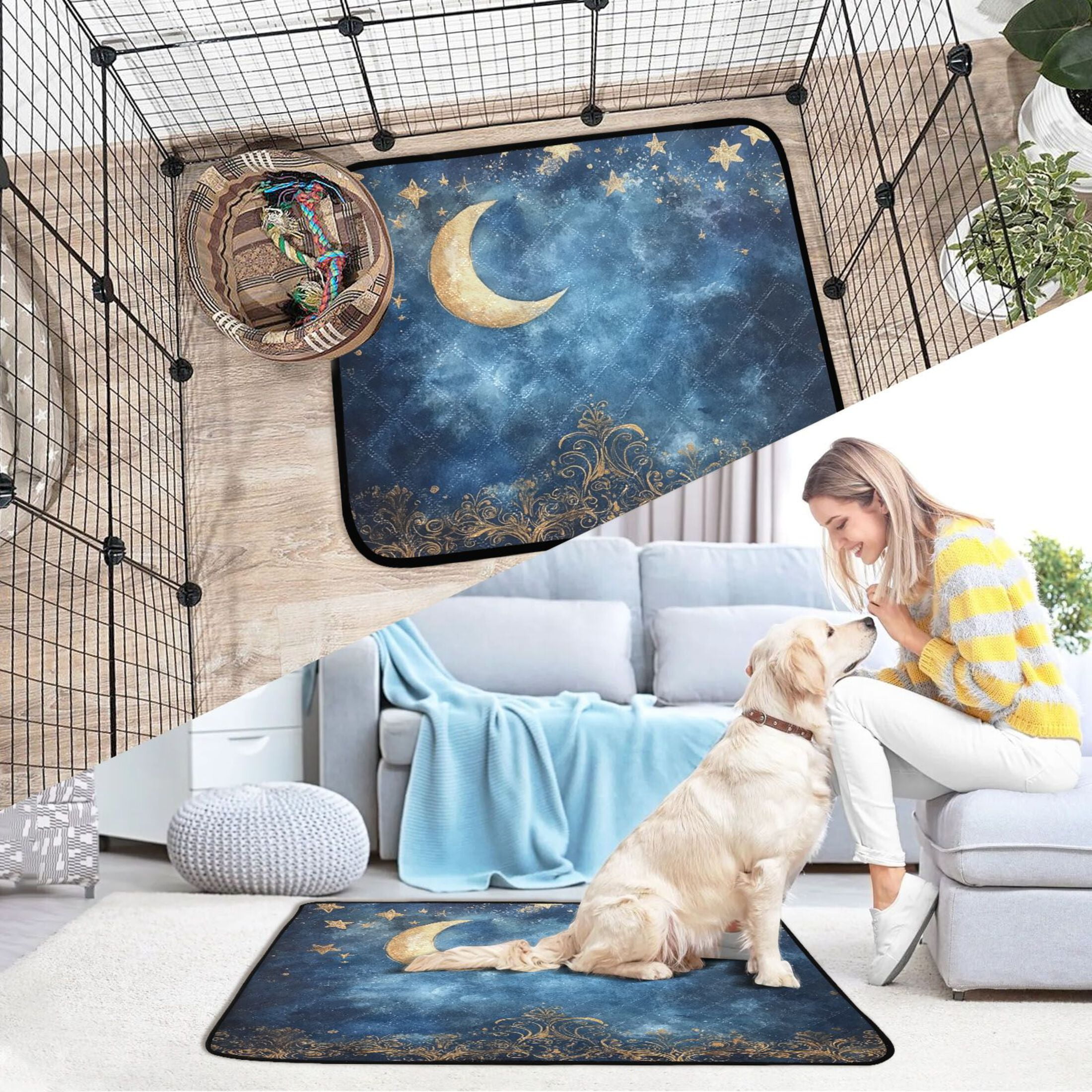 Qxltty Lacy Night Sky Cat litter Pads Pet Set of 3 Diaper Mats Center Anti-leakage Layer Absorbent Soft and Comfortable