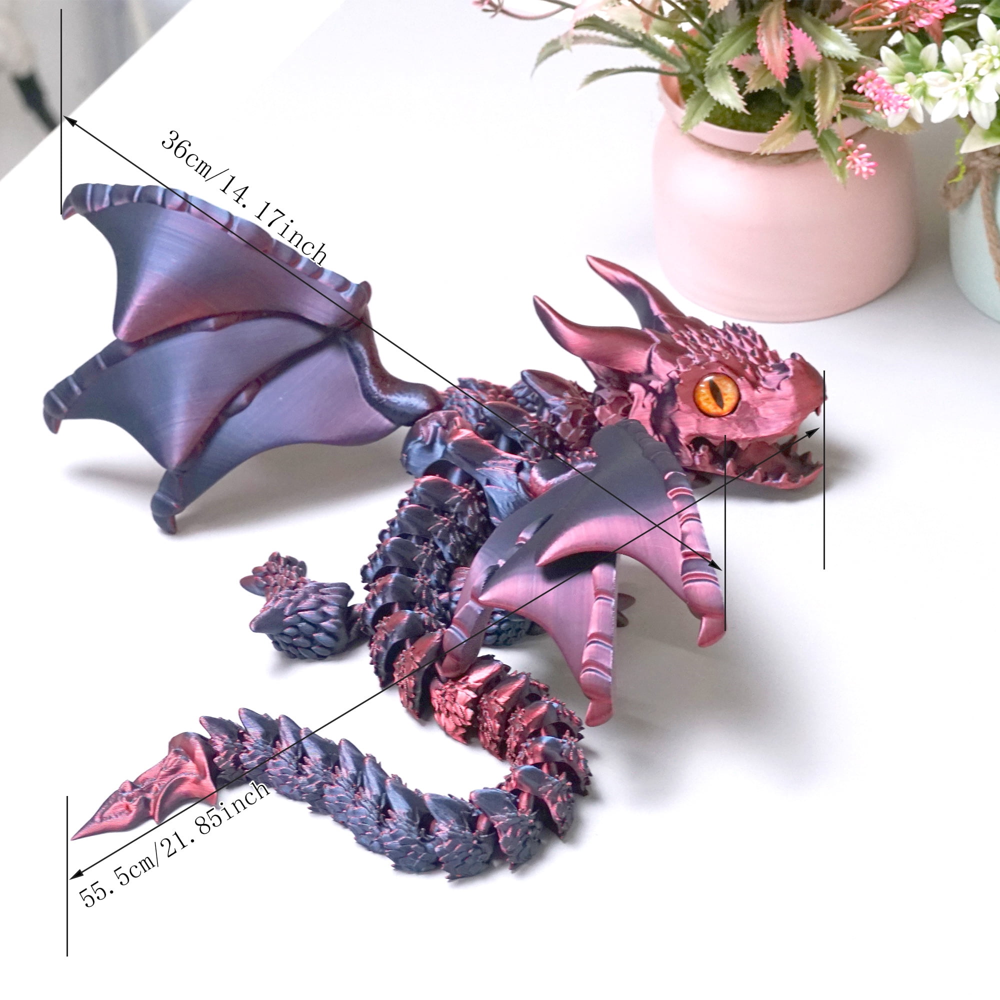 22inch 3D Printed Dragon with Wing,Flexible Joint Animal lacertid Figurines,Realistic Eyes, Home Office Decor,Fidget Toy for Adults Teens Boy Festival Gifts
