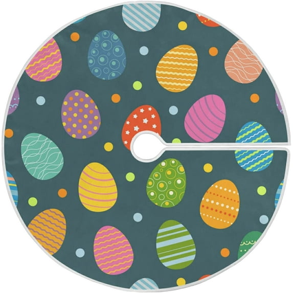 FMSHPON Easter Tree Skirt Colorful Eggs Bunny Xmas Christmas Tree Skirt Stand Mat for Holiday Party Decoration Indoor Outdoor 36 inches