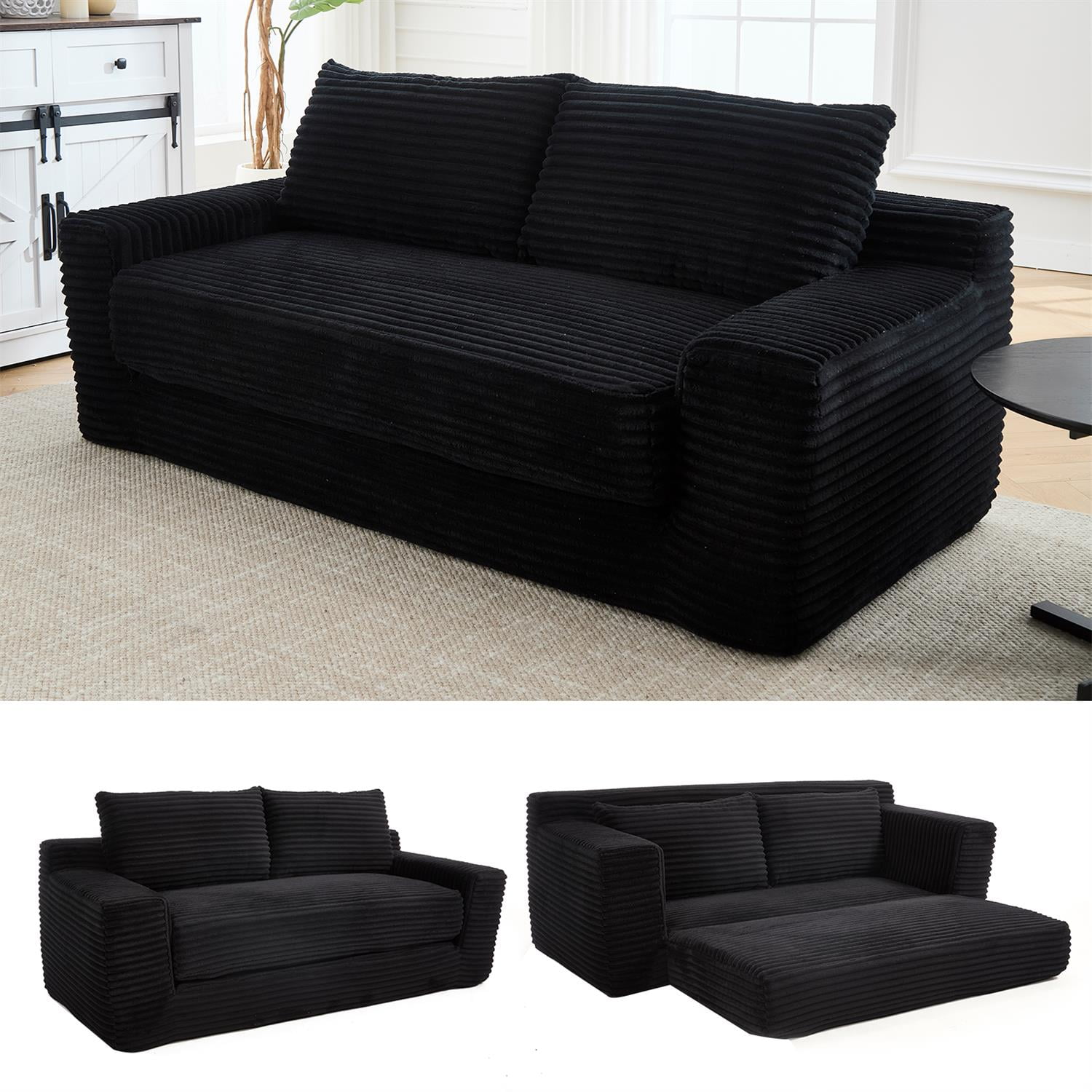 Demi Bonn 72" Cozy Loveseat Sofa Bed with Memory Foam & Sturdy Steel Frame, No Assembly Needed, Convertible 2-in-1 Couch for Small Spaces, Apartments, Black