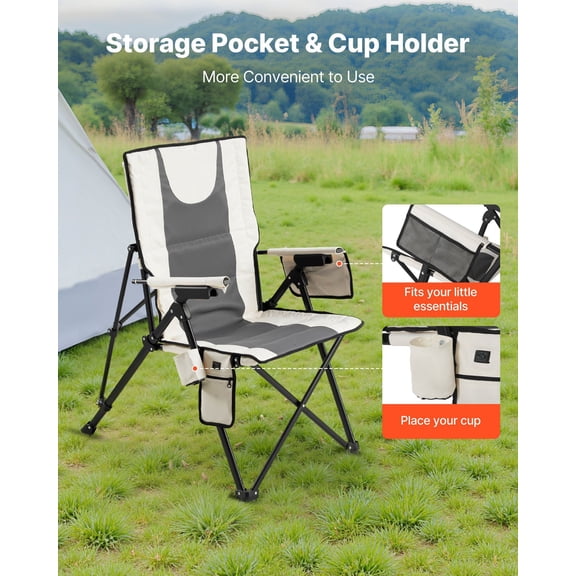 Camping Heated Chair with 3 Customizable Warmth Modes, Ergonomic High Back, Fully Padded Seat & Armrests, Supports Up to 260lbs, Compact Foldable Design with Cup Holder