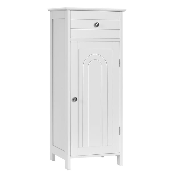 Costway Armario del baño, organizado vertical, armario con puerta individual 1 cajón grande y 2 repisas regulables para baño y salón, blanco