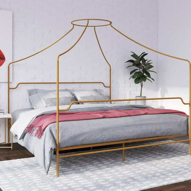 Novogratz Camilla Metal Canopy Bed King Size Frame Gold