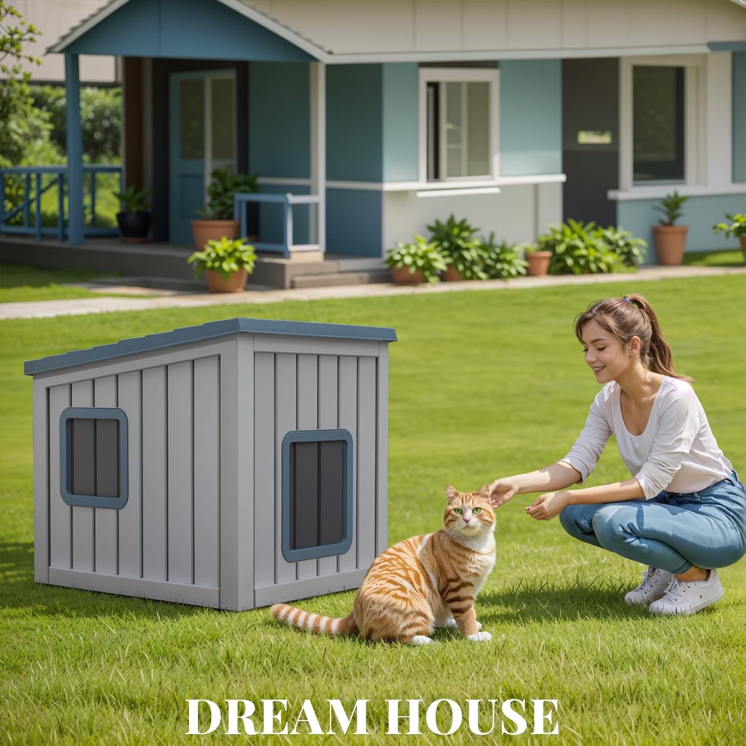 Outdoor Waterproof Cat House, PP Material, Insulated Cat Shelter for All Seasons, Easy to Assemble, Includes Vents, Suitable for Cats and Small Dogs