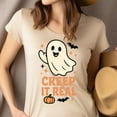 thumbnail image 4 of Creep It Real Ghost Graphic Tee Funny Unisex T-Shirt, Azalea, Size XL, 4 of 6