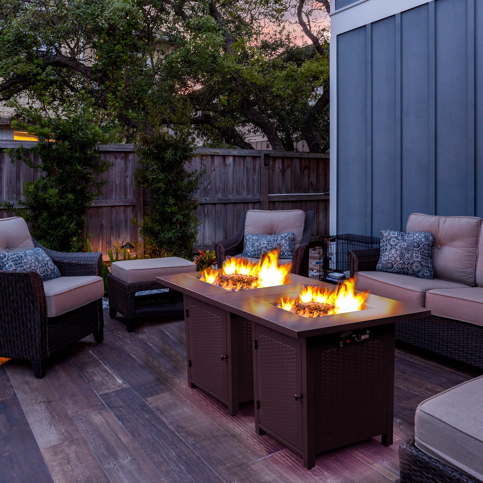 GVN Garden Fire Pit Table, Outdoor Fire Pit Table, 28" Fire Table,50000 BTU Gas Firepit with Volcanic Stone, Black