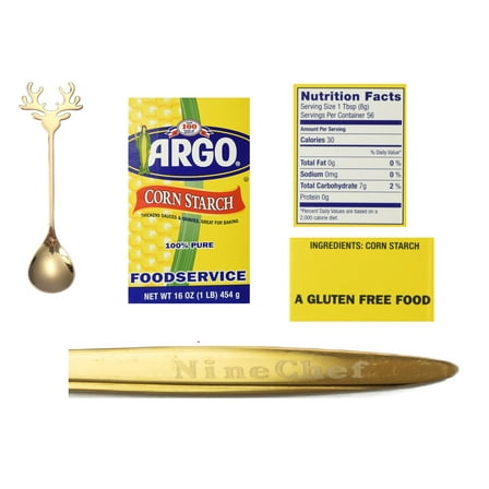 NineChef Bundle - Argo Corn Starch - 16 oz 100% PURE Gluten Free + 1 NineChef Brand Long Handle Spoon
