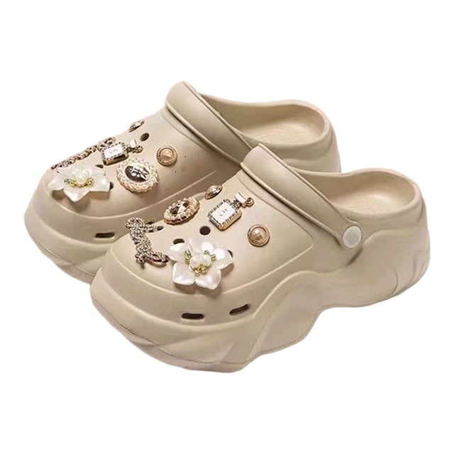Ediodpoh Comfortable Unisex on Clogs with Heel for Everyday Wear Breathable Casual Shoes with Accessory Charms Durable Lightweight Design Ladies Slippers Khaki 39