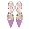 thumbnail image 4 of YDN Women Rhinestone Pointed Toe Slip On Pumps Pearls Studded Stiletto High Heel Shoes Wedding Event Dress Size 6.5 Purple, 4 of 4