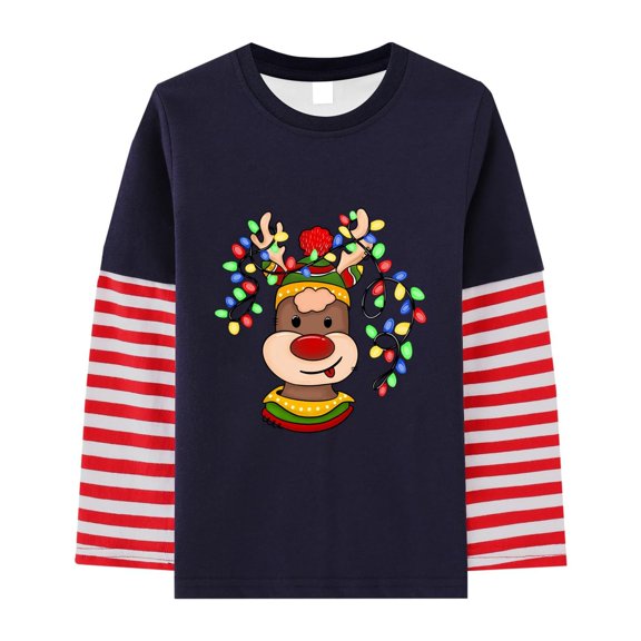 Ulitacool Girl Tops Christmas Long Sleeve O Neck Cartoon Prints Tee 4-5 Years Red