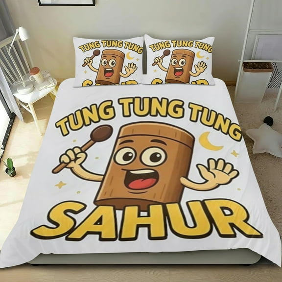 3 Piece Bedding Set For Tung Tung Sahur Duvet Cover Sets Comforter Cover Set Cute Super Soft For Teens Kids Bedroom Gifts,1 Duvet Cover with 2 Pillowcases Twin