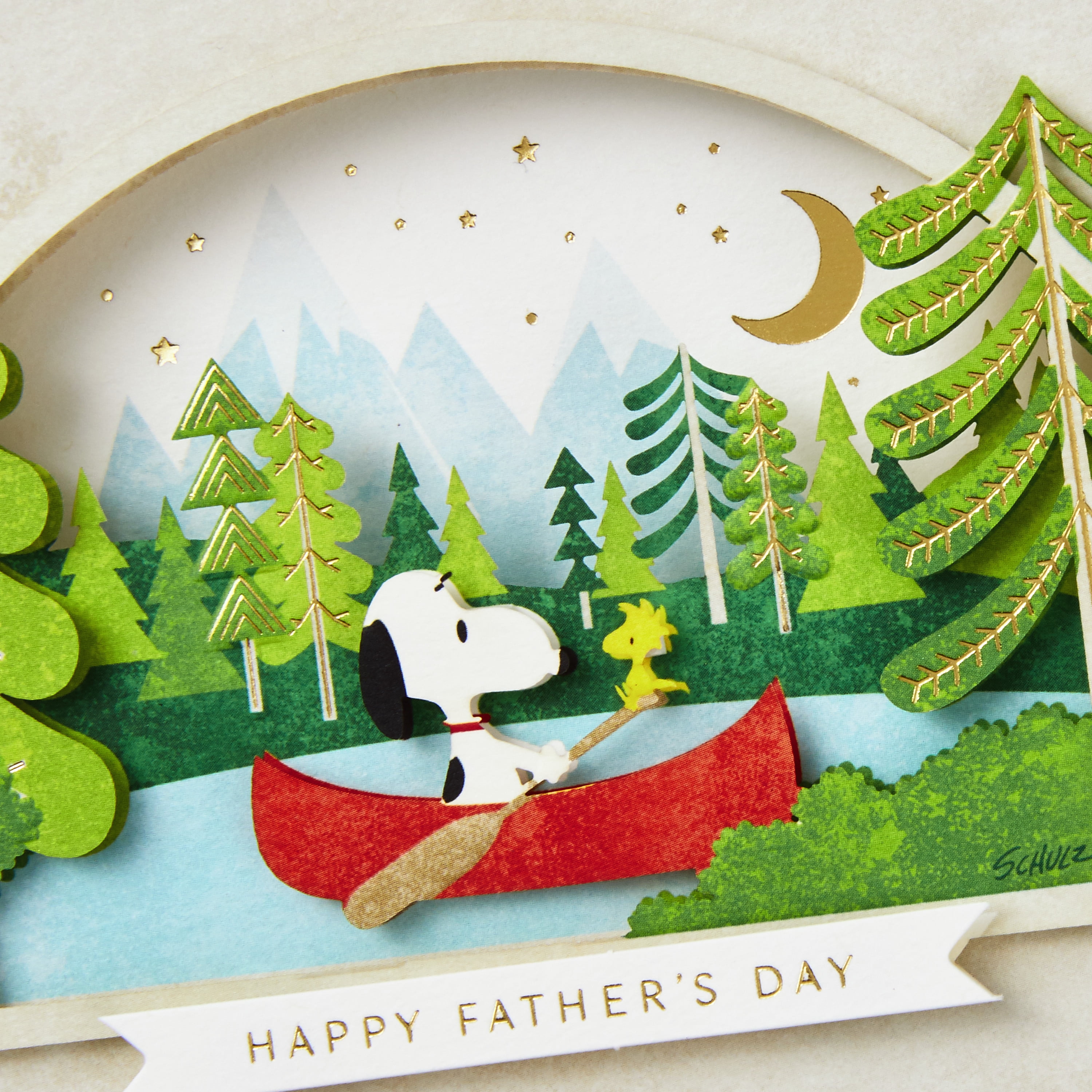 (2 pack) Hallmark Signature Peanuts Fathers Day Card (Snoopy and Woodstock Canoeing)