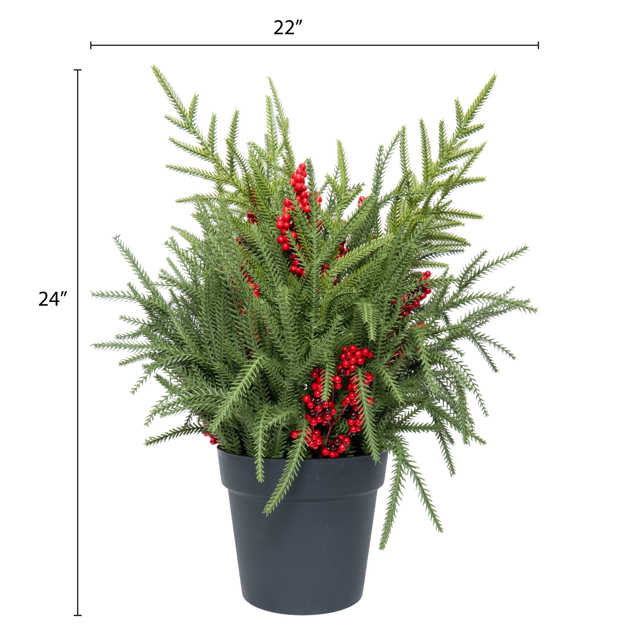 My Texas House Greenery and Berries Christmas Arrangement in Pot, Red/Green/Black, 24"